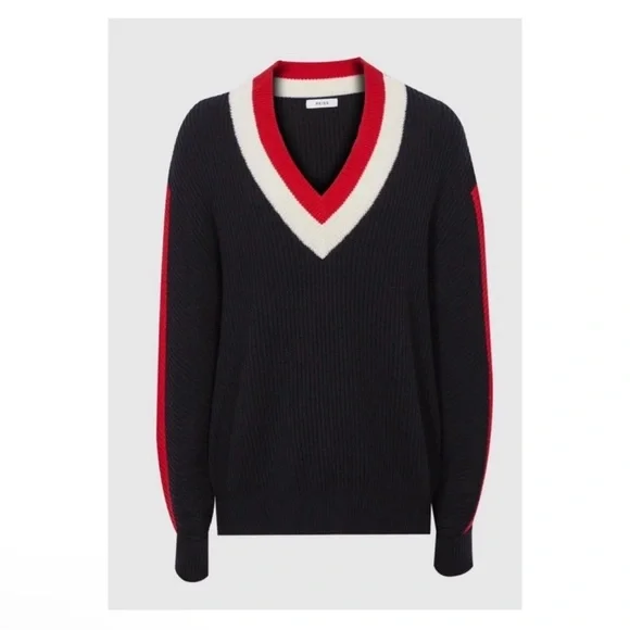 New! REISS London Striped Color Block Wool Blend Sweater - Picture 2 of 12